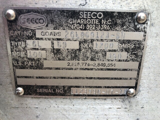 1200 Amp. Seeco, 69 KV 2 way switch, (3) 600 Amp monorupters, motor operator - Image 5