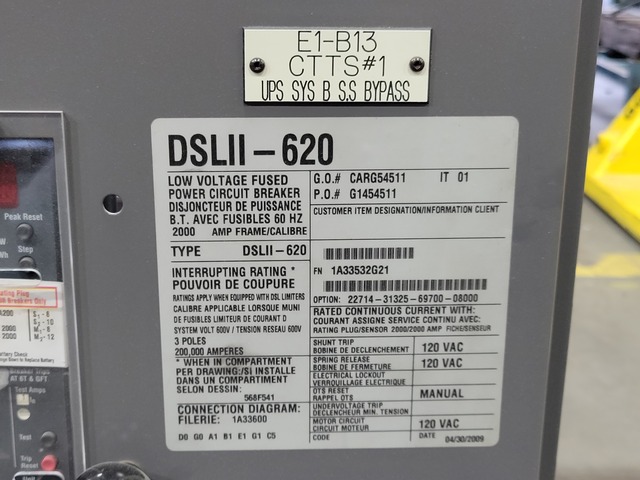 2000 Amps, Eaton Cutler-Hammer, DSLII-620, 3-pole low voltage fused pwr circuit brkr - Image 8