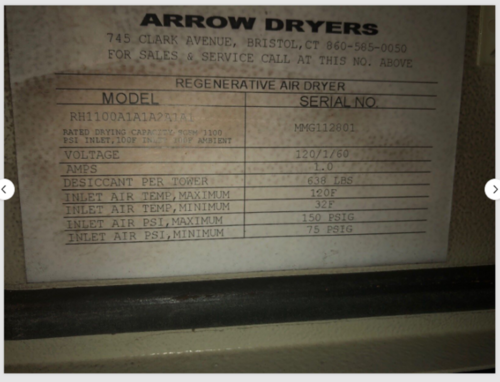 1100 cfm, Arrow #RH1100, Regenerative Air Dryer - Image 2