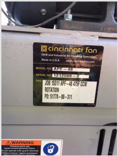 8-12000 cfm, Cincinnati Tuberlator Fans, APF-48, 500-5000 RPM, Shipping Available - Image 1