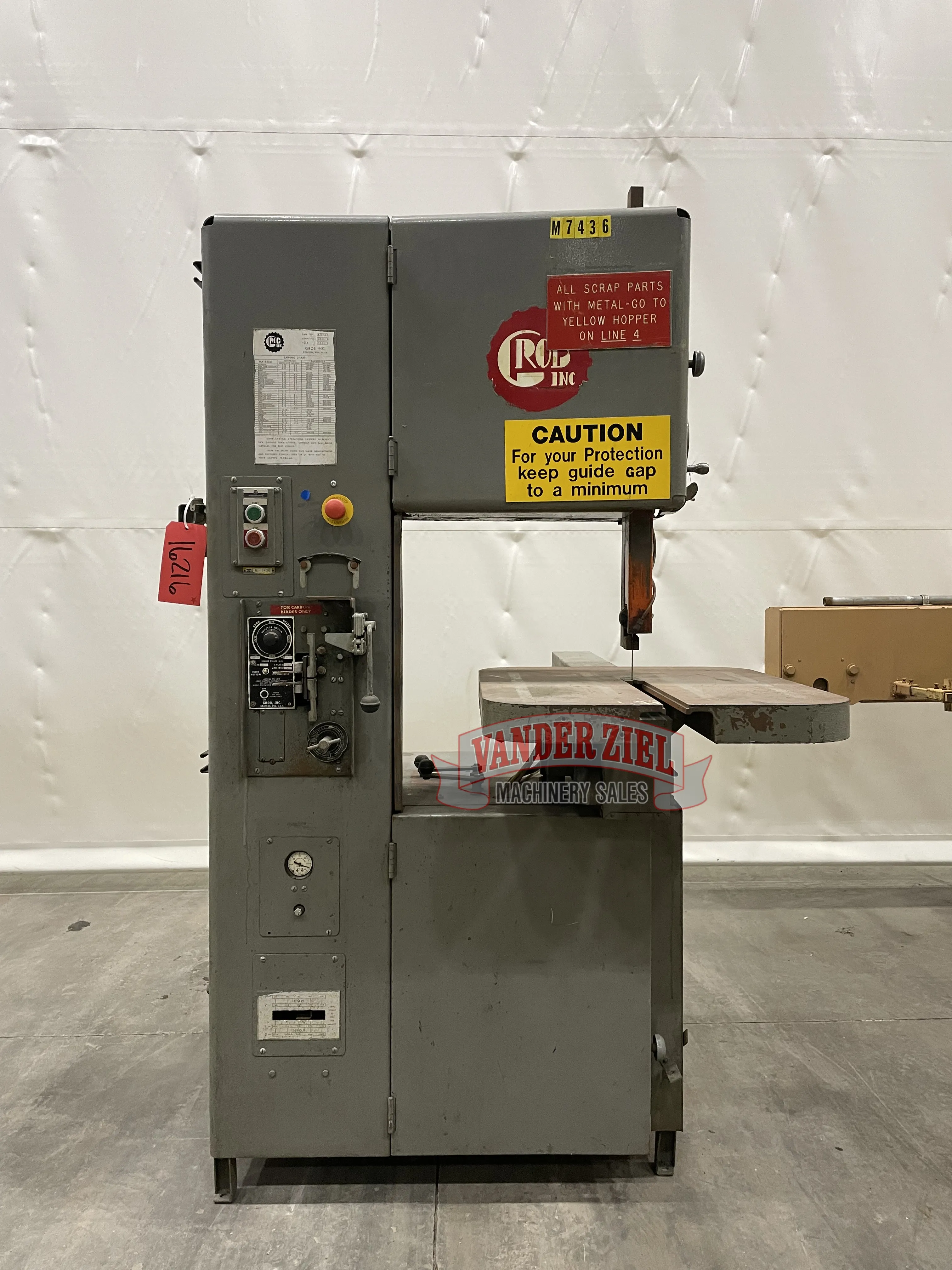 18" x 12" Grob #4V-18, vertical band saw, 28" x 24" x 2-1/2" table, serial #3895, 1980, #16216 - Image 1