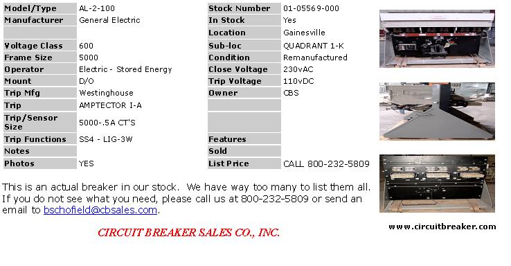 6000 Amps, General Electric, AL-2-100, electrically operated, drawout, w/cell - Image 1