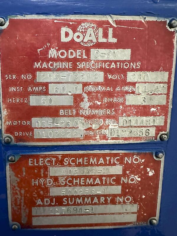 13" x 15" DoAll #C-9V, Horizontal Bandsaw, Stock # 1159022 - Image 9