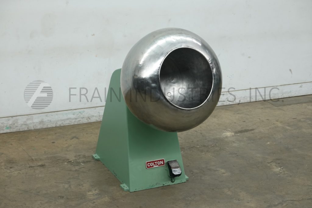 36" x 28" Colton #SSV7300CAJDW, Stainless Steel, spherical shaped, coating pan, mounted on painted base frame - Image 1