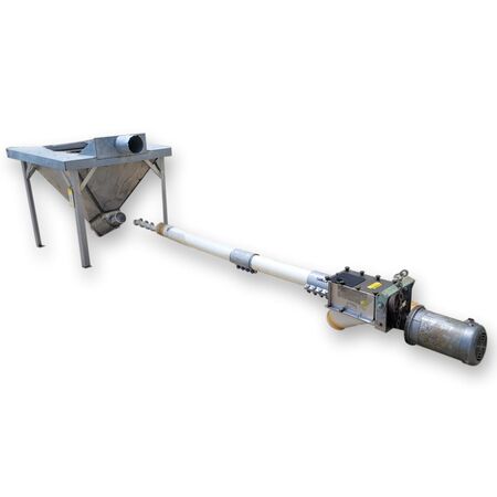 3" diameter, Flexicon, Flexible screw Incline conveyor w/Hopper, 5 cu.ft. hopper, .5" bar x 8' long - Image 1
