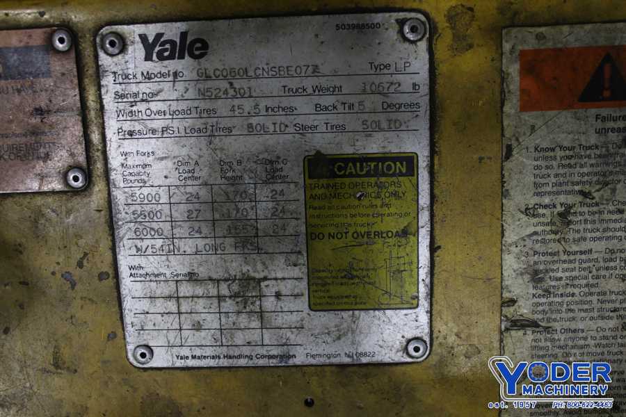 6000 lb. Yale #GLCO60LCSBE077, LP gas forklift, 170" lift height, side shift, #75900 - Image 4