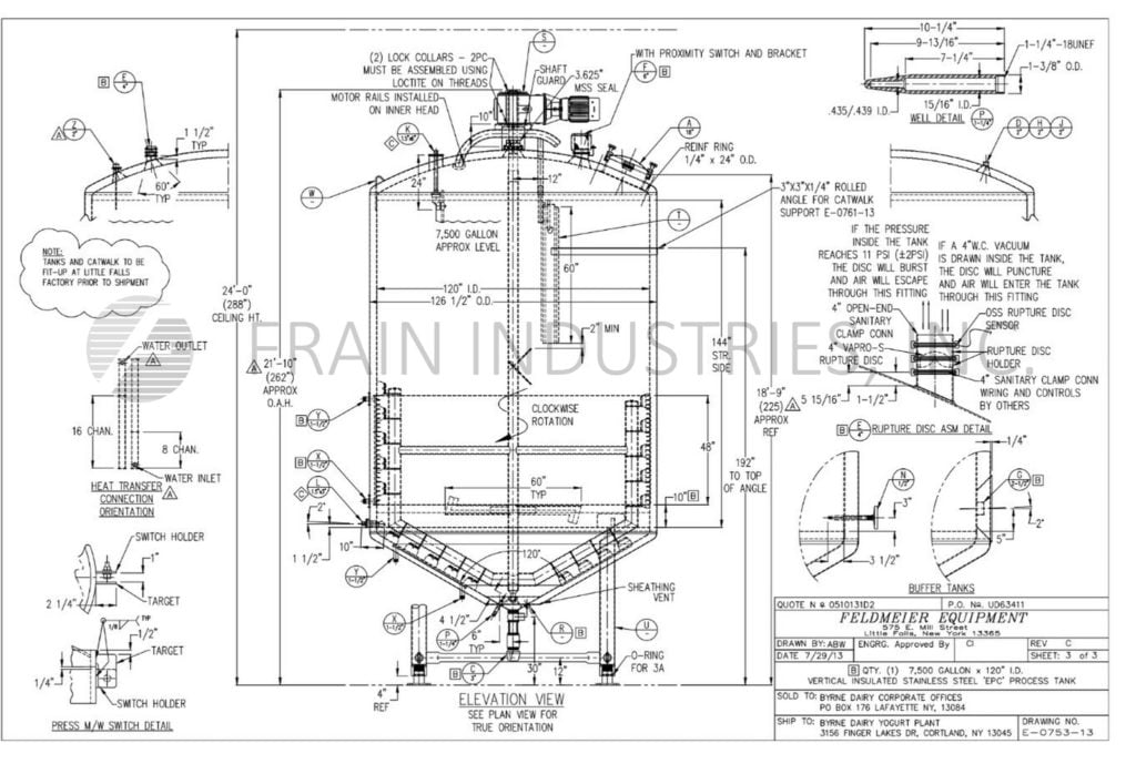 7500 gallon Feldmeier #7500JKT, Stainless Steel jacketed & insulated process tank, 120" dia., 144" straight - Image 4