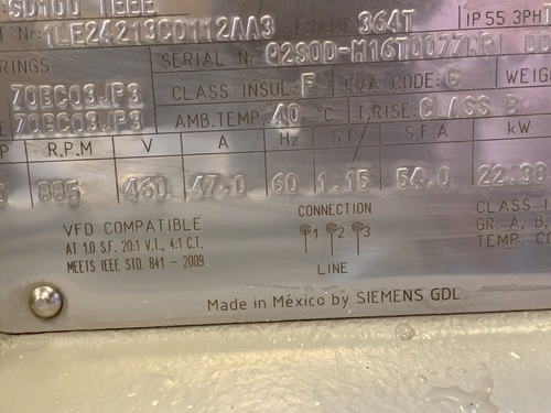 30 HP 885 RPM Siemens, Frame 364T, 460 Volts, unused - Image 6