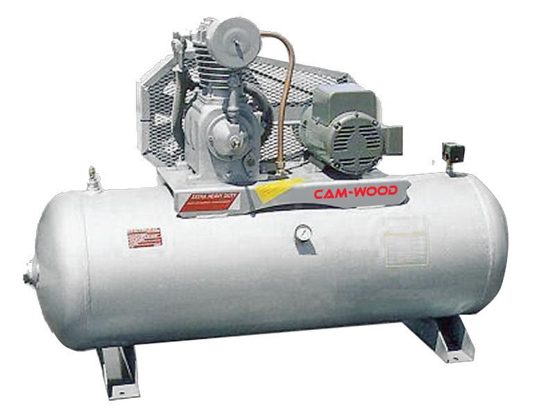 10 HP Cam-Wood #AC-100120X, Piston Air Compressor, 34 cfm @ 90 psi, 2-stage pump, 120 gallon horizontal tank - Image 1