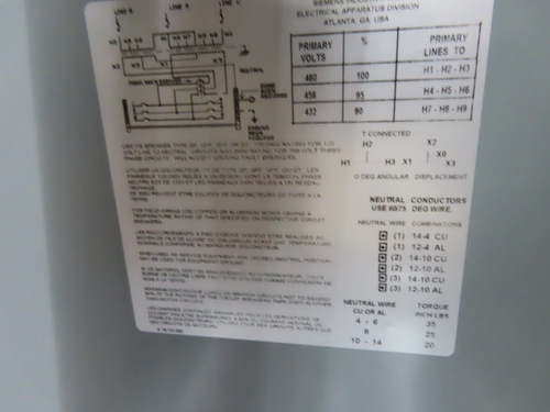 9 KVA 480 Primary, 208Y/120 Secondary, Siemens Power Center transformer 3LPC009, new, 1 yr warranty (11 - Image 5