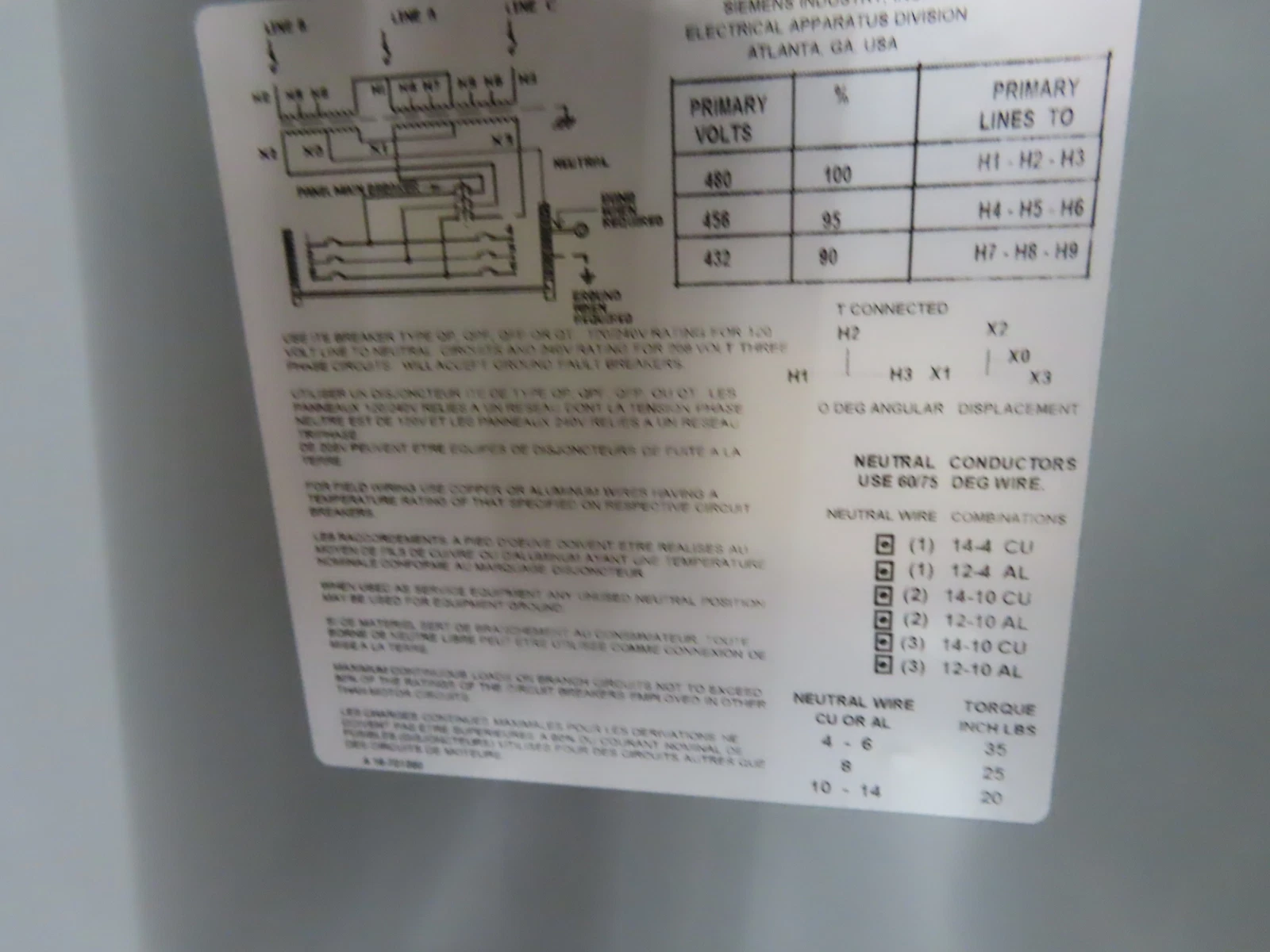 9 KVA 480 Primary, 208Y/120 Secondary, Siemens Power Center transformer 3LPC009, new, 1 yr warranty (11 - Image 5