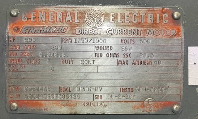 500 HP 1800 RPM General Electric, Frame 684AS, DPFVBB, 500 VA - Image 2