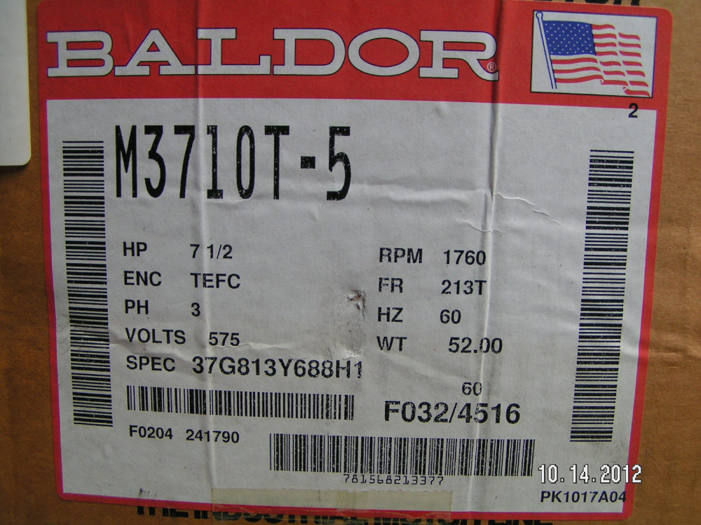 7.5 HP 1760 RPM Baldor-Reliance M3710T-5 Standard-E 60 Hz 3-Phase, Frame 213T, TEFC, 575 Volts, new (8 UNITS) - Image 2