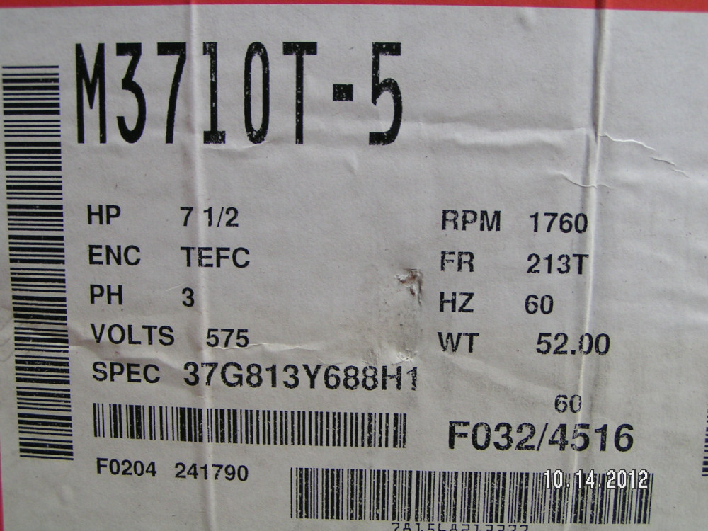 7.5 HP 1760 RPM Baldor-Reliance M3710T-5 Standard-E 60 Hz 3-Phase, Frame 213T, TEFC, 575 Volts, new (8 UNITS) - Image 3