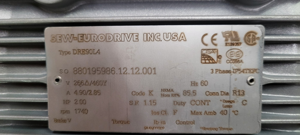 2 HP 1720 RPM Sew-Eurodrive KT57 DT90L4BMG2HR, Frame M4AB, TEFC, 24:1 Ratio, 230/460 Volts, Helical Bevel - Image 6