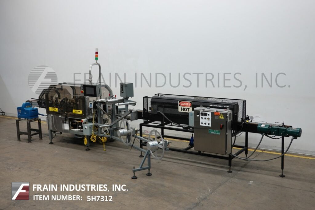 Trine #4500GS, Stainless Steel, roll fed, wrap around, hot melt glue labeler and shrink tunnel rated from - Image 5