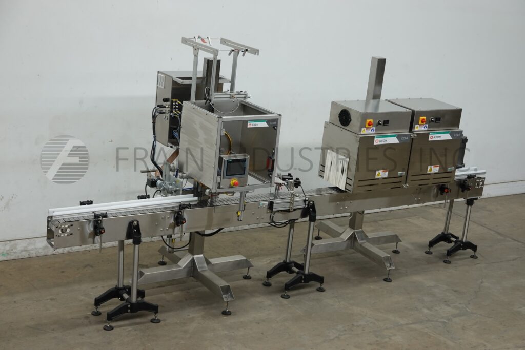 Axon #EZ300, automatic, tamper evident shrink neck bander or sleeve label applicator with shrink tunnel - Image 1