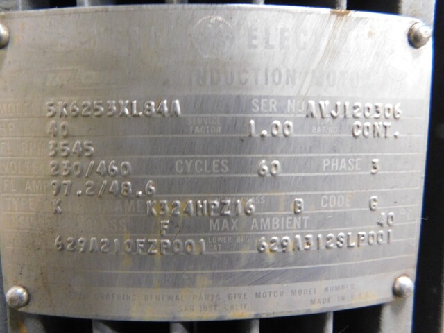 40 HP 3545 RPM General Electric, Frame K324HPZ16, vertical induction motor, 230/460 Volts, new - Image 6