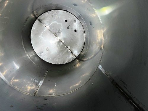 2400 gallon Stainless Steel single wall storage tank, 5' 6" dia. x 14' H, cone top, flat bottom - Image 7