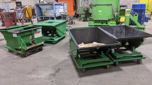 Roura bins, 37" x 51" taper down to 11" x 23", mechanical hopper release - Image 1