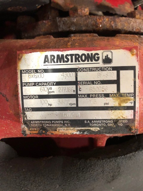 Armstrong #4300TC, 6 x 6 x 10 Pump w/motor - Image 2