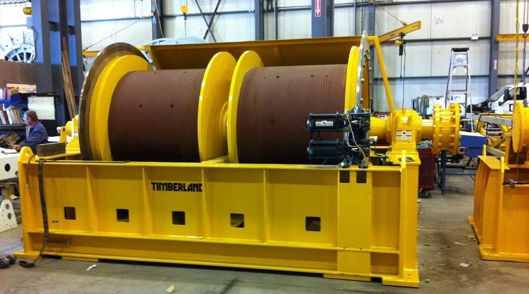 7.5 Ton, Timberland Mine Hoist, unused surplus, 15000 lb line pull, 2 drum balanced load over under, 48" dia. - Image 1