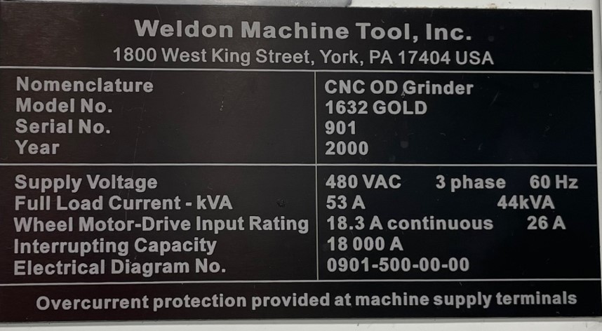 16" x 26" Weldon #1632-Gold, CNC outside dimension grinder, Fanuc 18iM, dresser, 3600 RPM, 2000 - Image 5