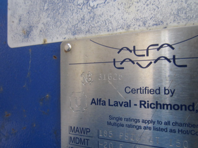 12580 sq.ft., Alfa-Laval, TL35-BFD, 811 plates x .02", 185 psi, (2)14" inlets, (2)14" outlets, 2012 - Image 3