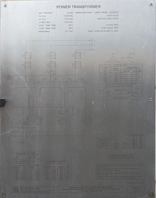 12000/13400/16000/17900/20000/22400 kVA, 12470 DELTA Primary, 4160 GRDY Secondary, DELTA STAR Substation - Image 1