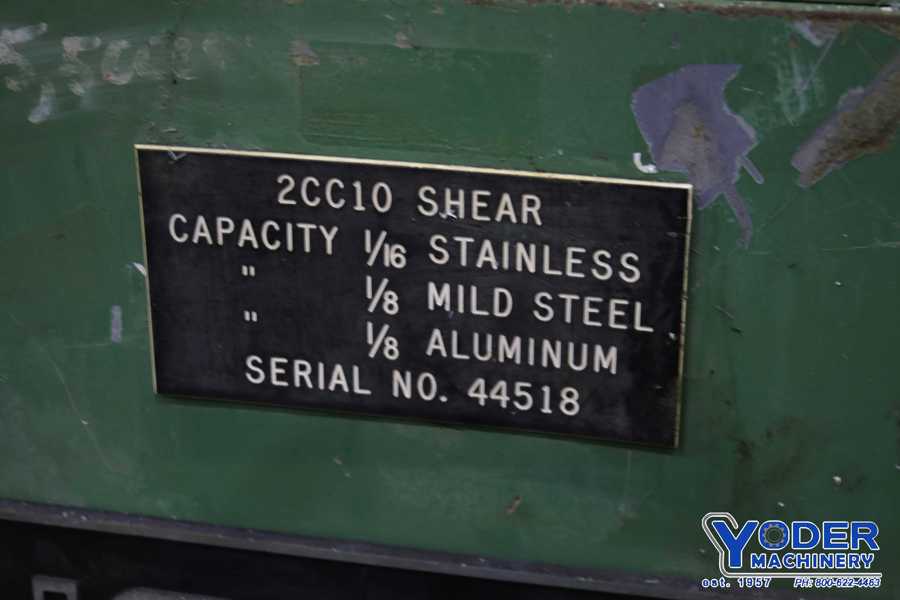 1/4" x 10' Cincinnati #2CC10, power squaring shear, 36" front operated power back gauge, 13 hold downs, #76284 - Image 9