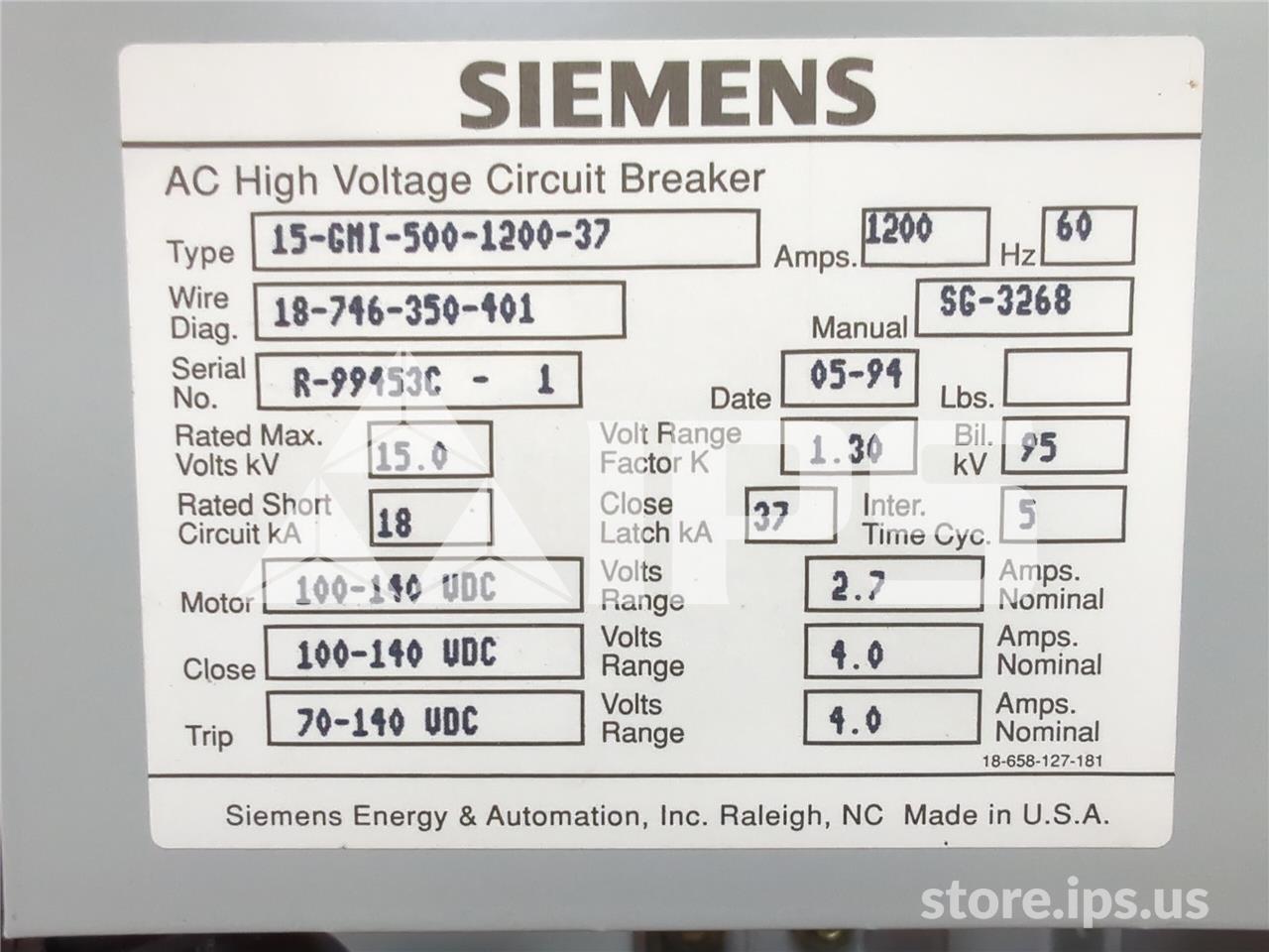 1200 Amps Sa 15-gmi-500 (15gmi) 125 Volts DC Control, 18k Amps Sc, Bottle# Vs17006 - Image 5