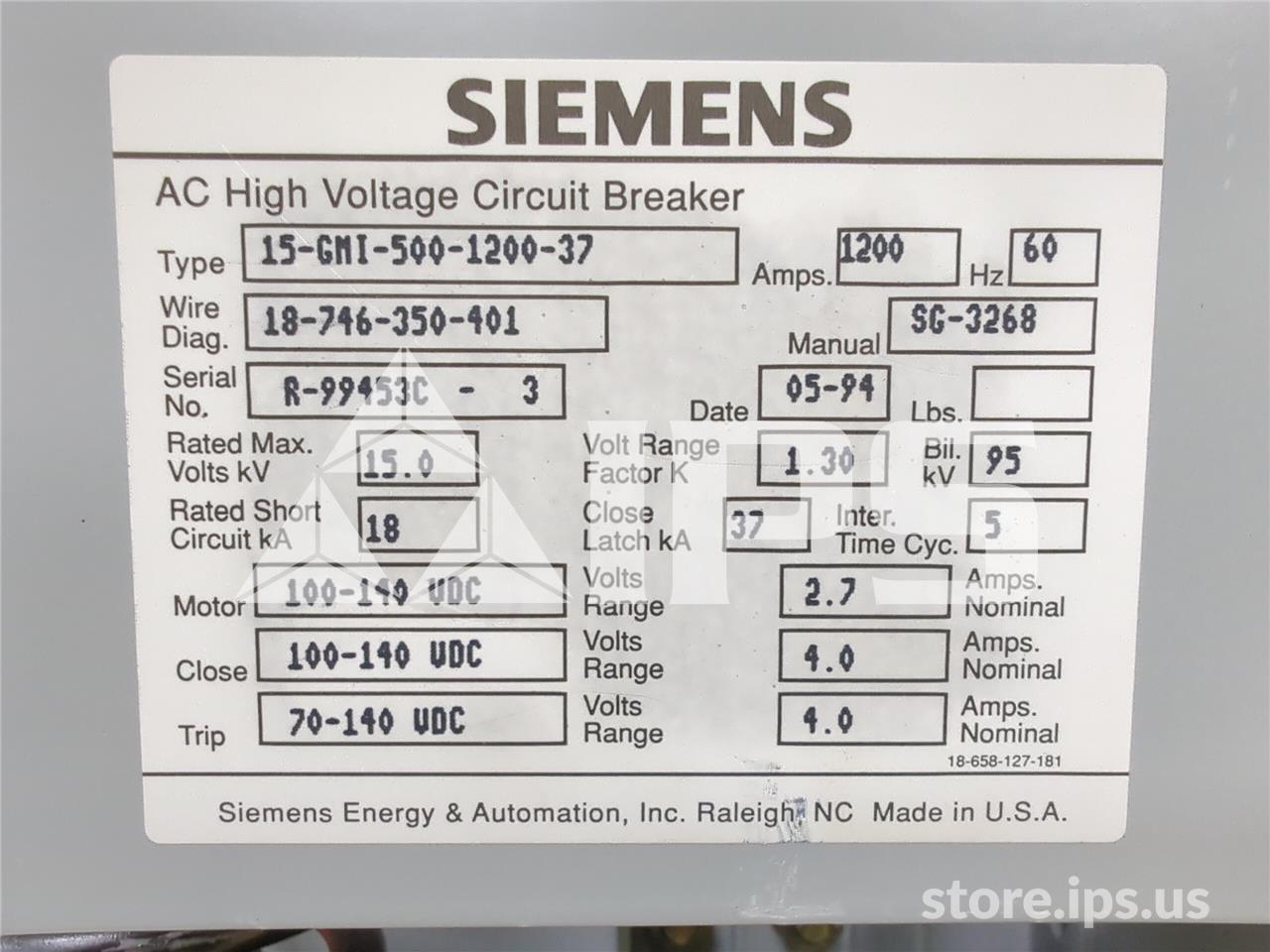 1200 Amps Sa 15-gmi-500 (15gmi) 125 Volts DC Control, 18k Amps Sc, Bottle# Vs17006 - Image 5