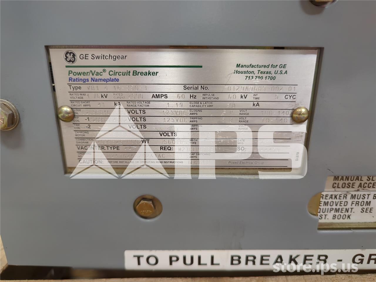 2000 Amps GE Vb1 4.16-350-3 Ml-18 (vb1 4.16-350) 125 Volts DC Controls, 44b1 Vacuum Bottle - Image 4