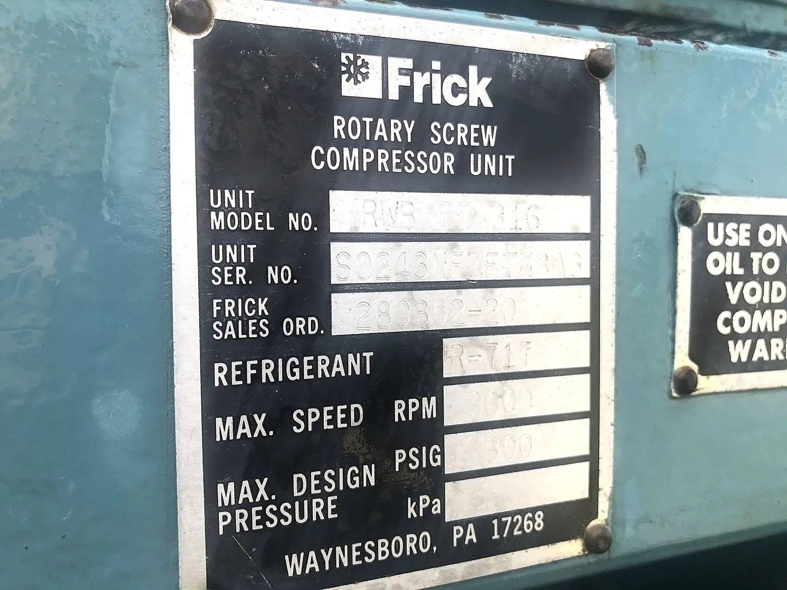 250 HP Frick RWB-II-316, Rotary Screw Compressor Package, 4160 V, 3600 RPM, 300 psig - Image 9