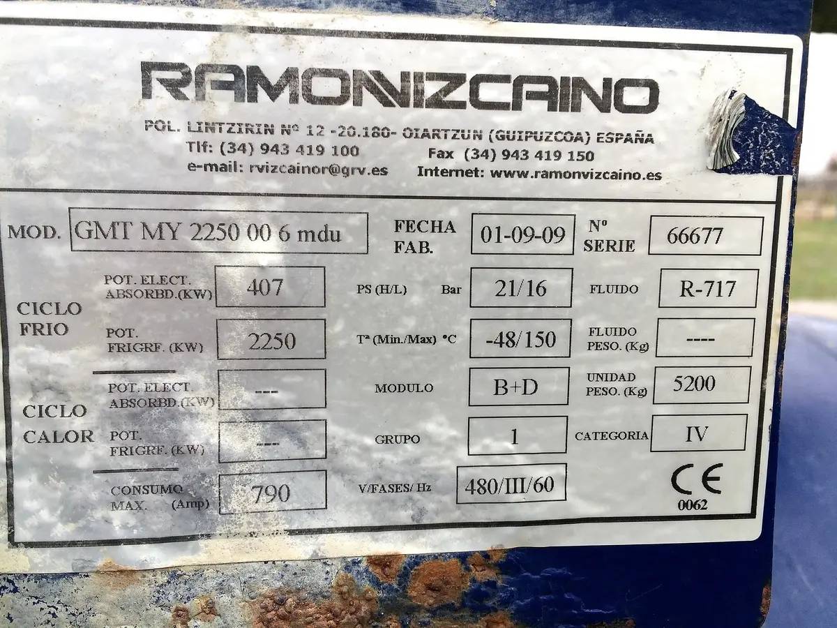 600 HP Ramon Vizcaino Refrigeracion 250-VMD-2.6, Rotary Screw Compressor Package, 400/600 V, 2009 - Image 7