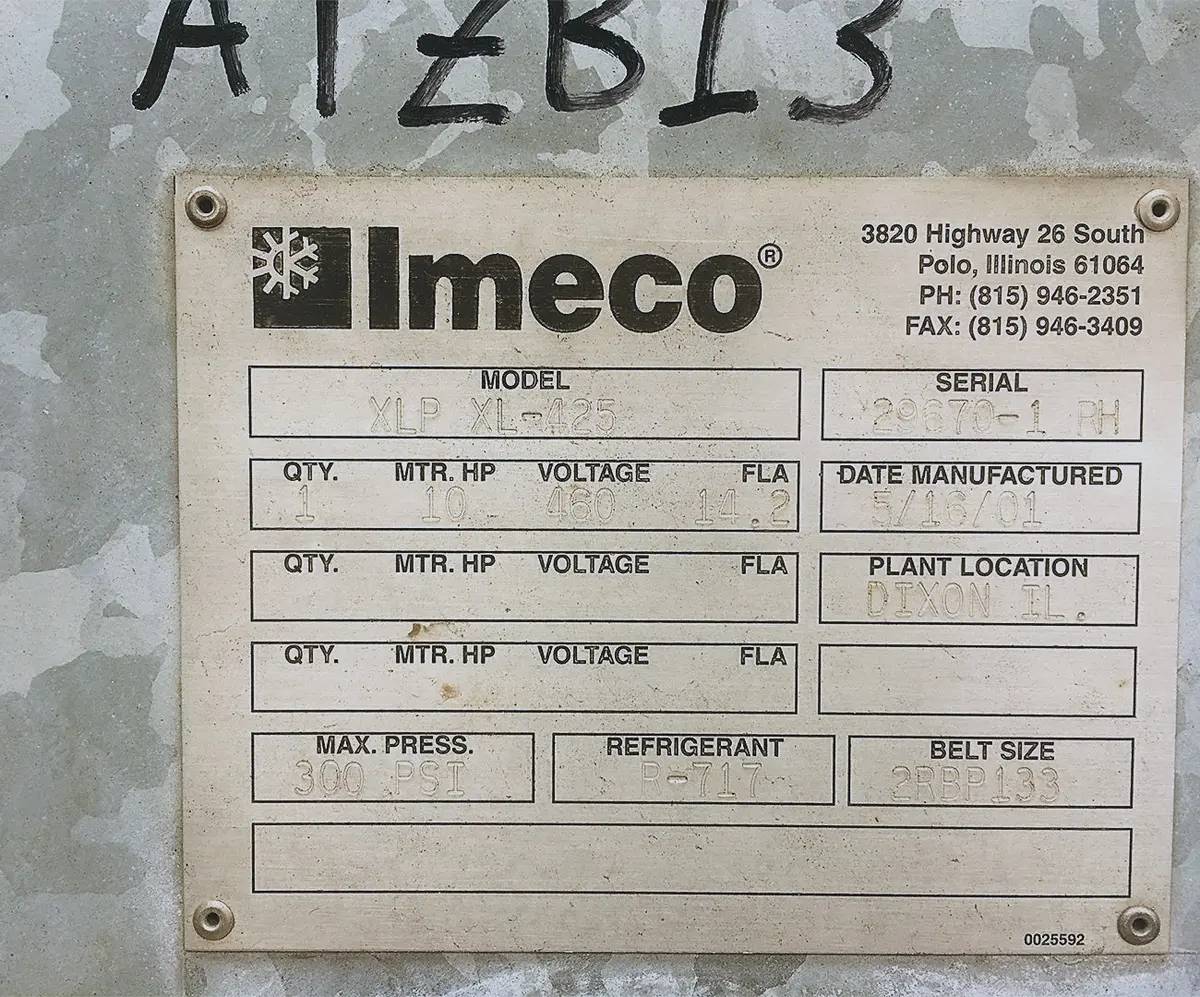 425 Ton, Imeco XLP-XL-425, Evaporative Condenser, 1-10 HP Motor, 300 psi, 350 GPM, 2001 - Image 10
