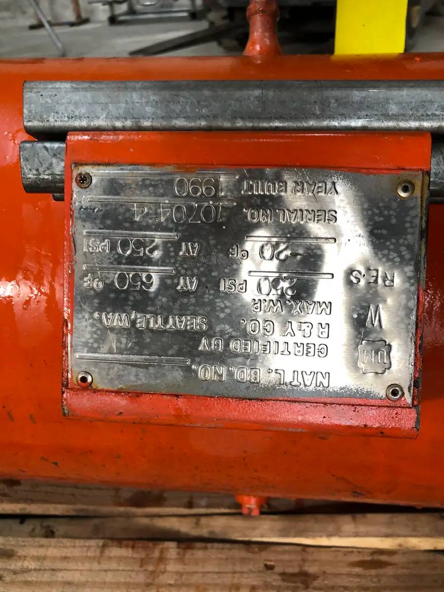 15 Gallons, R & Y, Horizontal Oil Separator, 12" diameter x 32" L Tank, 250 PSI @ 650F, 1990 - Image 9