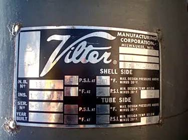 23 Gallons, Vilter, Vertical Oil Separator Tank, 15" diameter x 30" L Tank, 250 psi @ 400°F, 1962 - Image 9