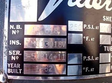 23 Gallons, Vilter, Vertical Oil Separator Tank, 15" diameter x 30" L Tank, 250 psi @ 400°F, 1962 - Image 10