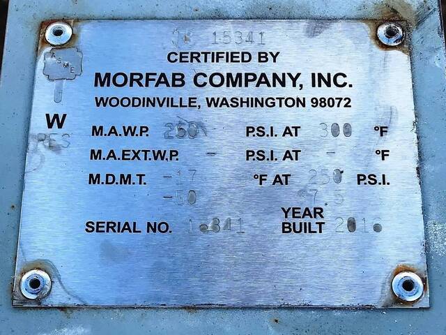 65 gallon Morfab Company, Unused Horizontal Ammonia Thermosyphon Vessel, 16" diameter x 74" L Tank, 250 PSI - Image 6