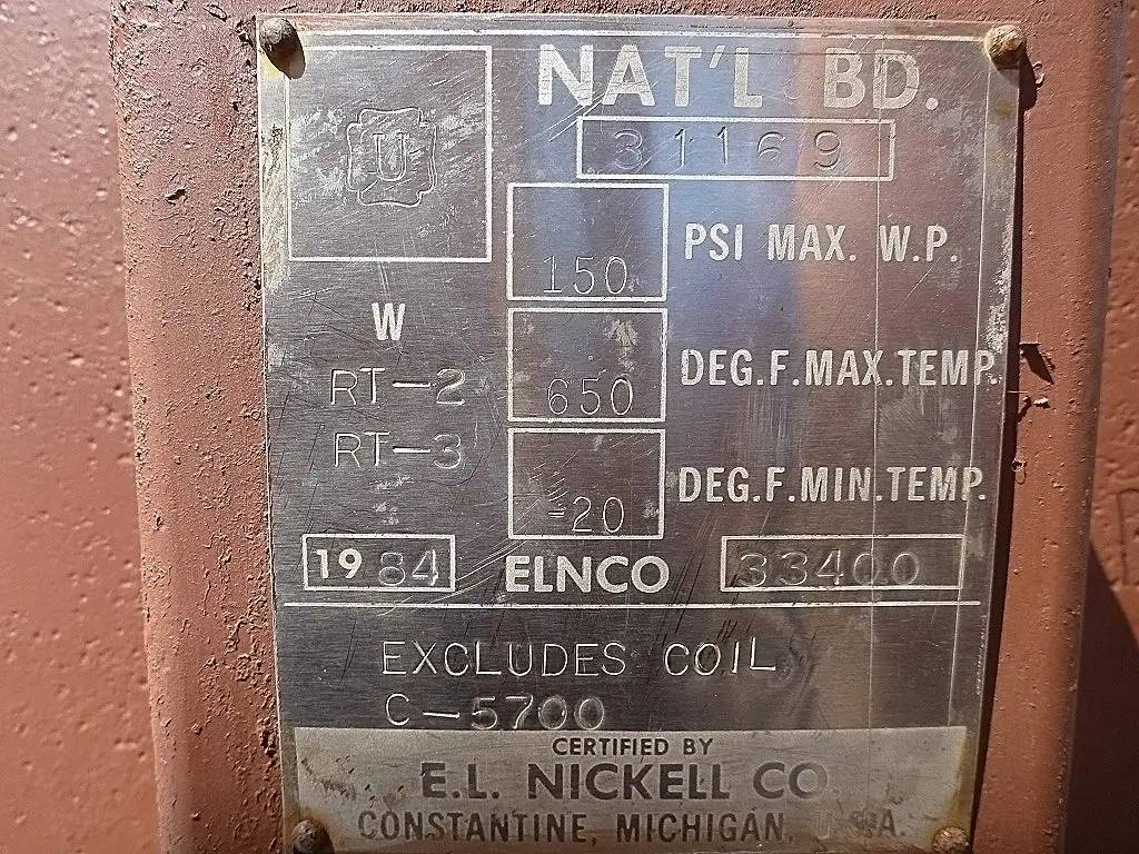 1500 gallons, E. L. Nickell, Vertical Ammonia Receiver, 72" diameter x 80" L Tank, 150 PSI @ 650 F to -20F - Image 7