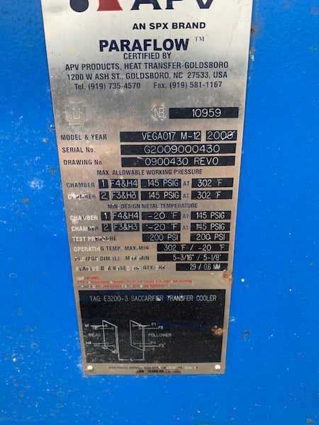 49 sq.ft., APV, VEGA017-M-12 SACC transfer cooler, 39 plates capacity, 145 psi, gasket type, .6MM plate - Image 4