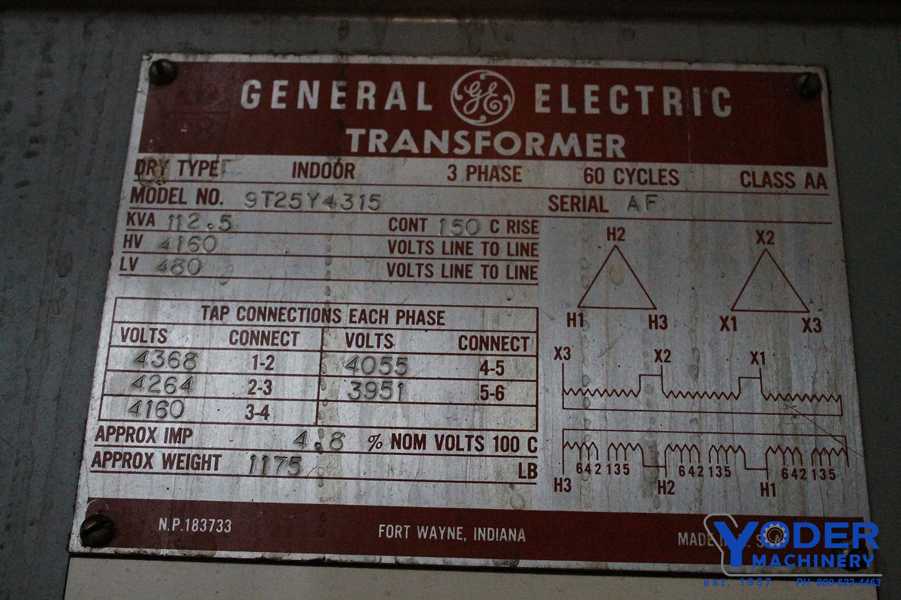 112 KVA 4160 Primary, 480 Secondary, General Electric transformer, dry type, class AA, #65868 - Image 3