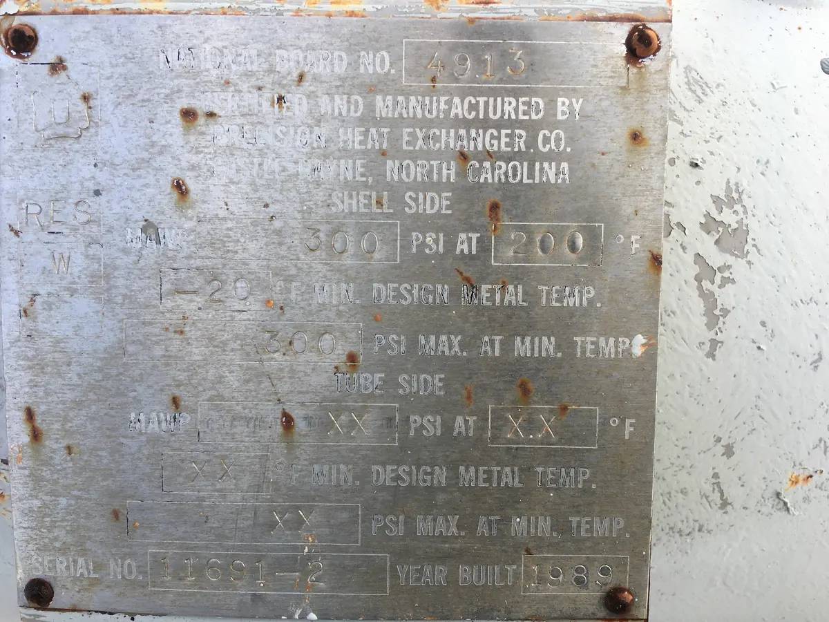 300 psi shell, Precesion & Chil-Con, Shell and Tube Heat Exchanger, 8" diameter x 60" L Tube, 1998 - Image 10