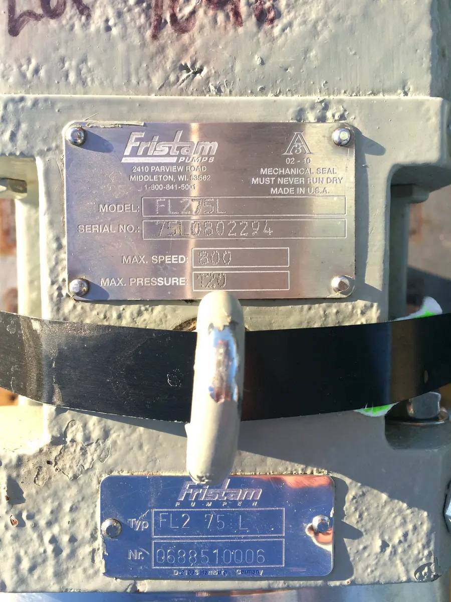 78 GPM @120 psi, Fristam #FL275L, Positive Displacement Pump, 0.098 Gallons, 7.5 HP, 1755 RPM motor - Image 6