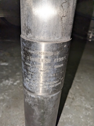 1860 gallon Ripley Stainless 60 BBL Brite tank, Stainless Steel construction, 20 psi, 2000 - Image 2