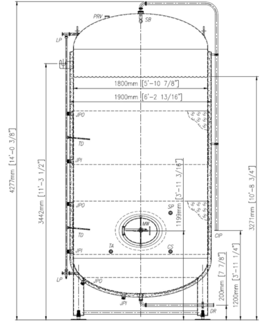 1860 gallon Ripley Stainless 60 BBL Brite tank, Stainless Steel construction, 20 psi, 2000 - Image 3