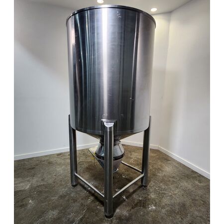 Stainless Steel Sanitary Dry Storage Bin Hopper, 32 cu.ft., 44" diameter x 48" vertical side, 11" discharge - Image 1