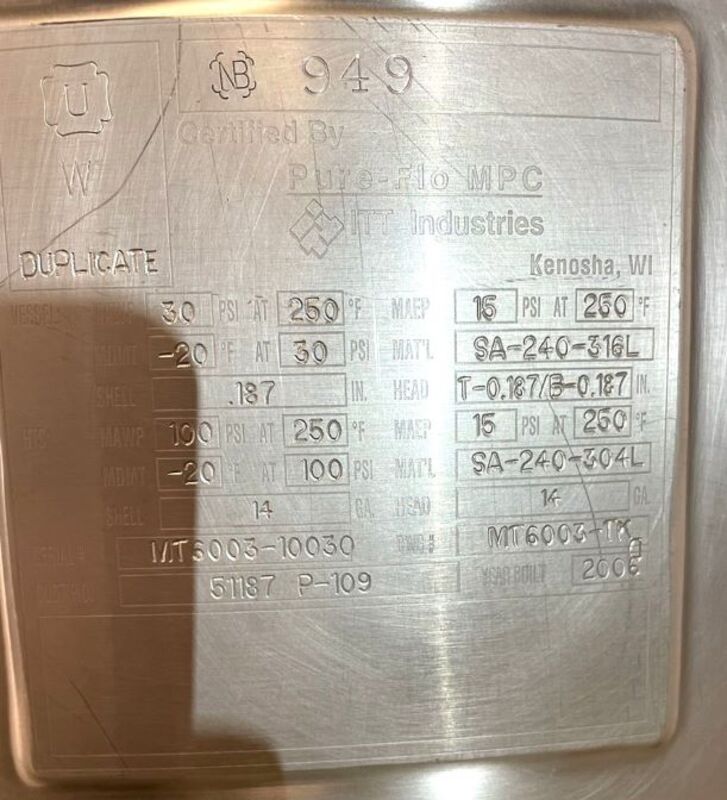 35 gallon ITT, Sanitary Stainless Steel Pharmaceutical Reactor, 0.5 HP, 24" diameter x 20" T/T, 30 psig @ 250 - Image 8