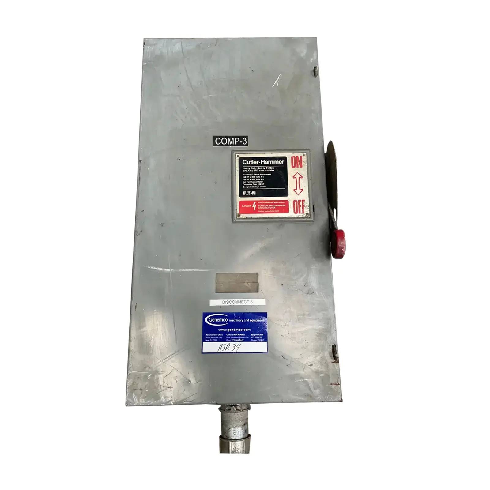 200 Amp. Cutler Hammer #DH364FGK, Heavy Duty Safety Switch, 150 HP, 480/600 V, 3 wires - Image 3